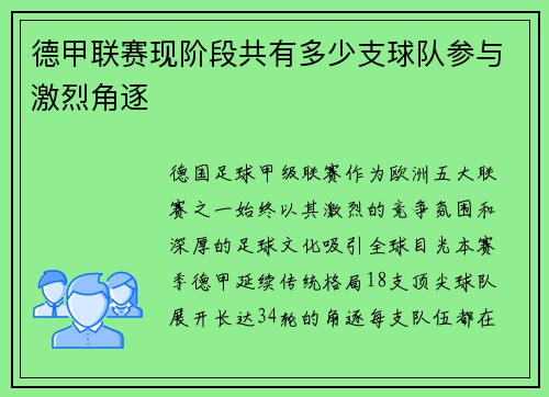德甲联赛现阶段共有多少支球队参与激烈角逐
